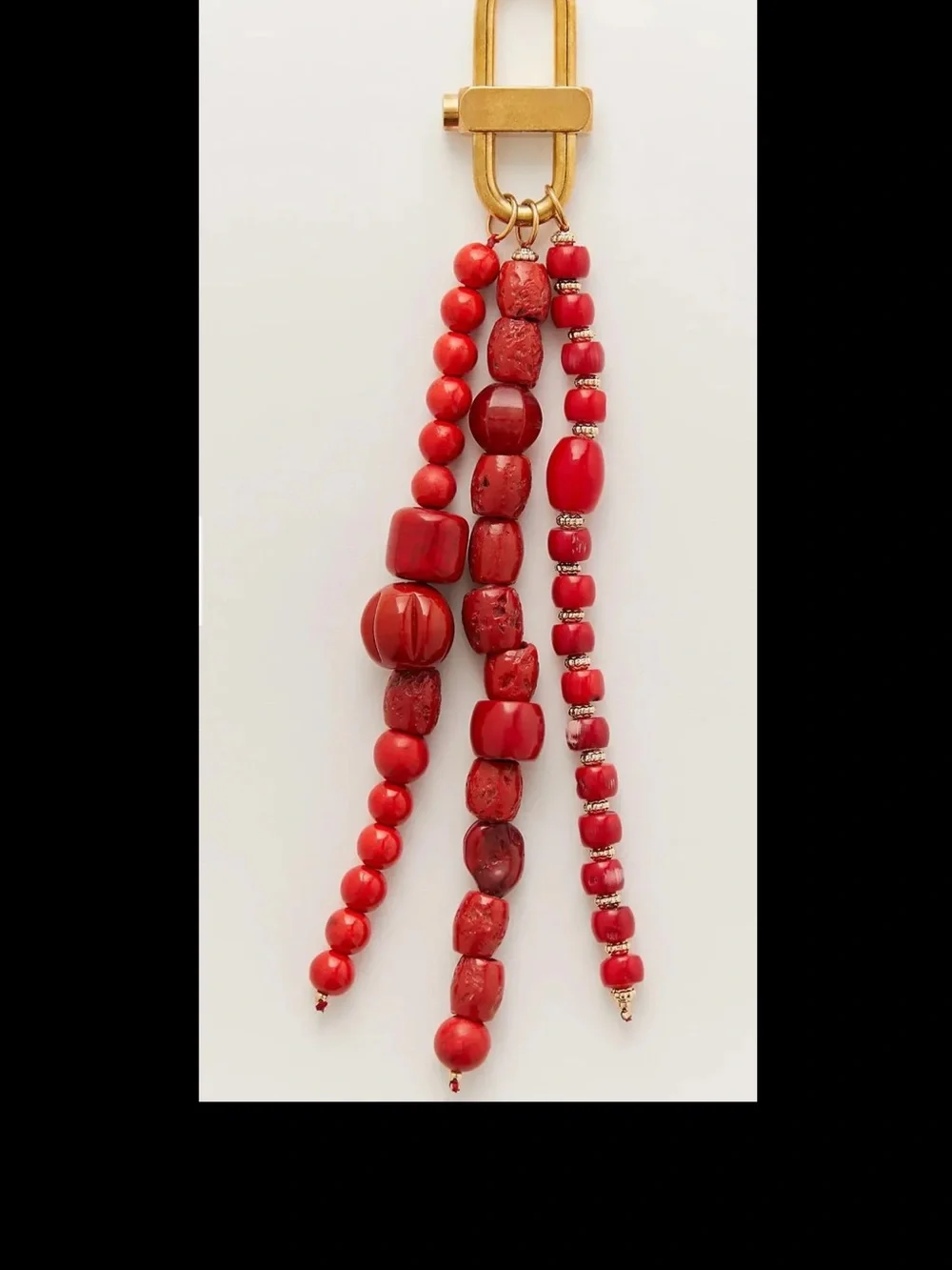 Free People Prismatic Beaded Bag Charm Keychain Red Semi Precious & Brass Clasp